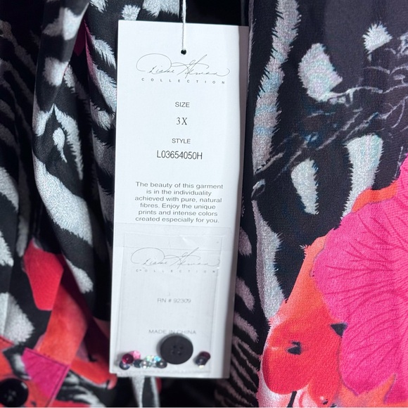 New Diane Gilman Black Red Sequin Floral Zebra 100% Silk Button Down Shirt Sz 3X - Picture 9 of 15